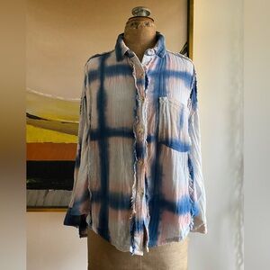 Free People Tie-Dye Plaid Oversized Shirt